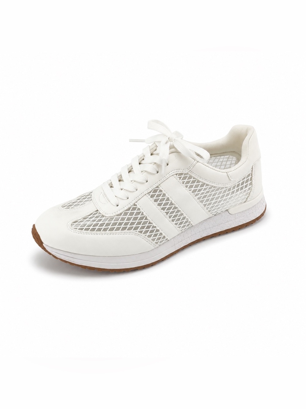 Dolce Vita White Mesh Lace-Up Sneaker with Tan Outsole
